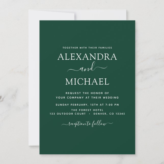Emerald Green Wedding Modern Typography Invitation (Front)