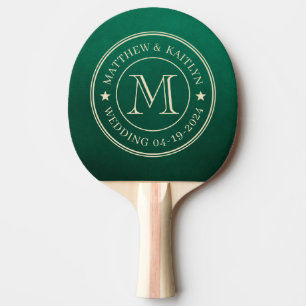 Emerald Green Wedding Monogram Star Ping Pong Paddle