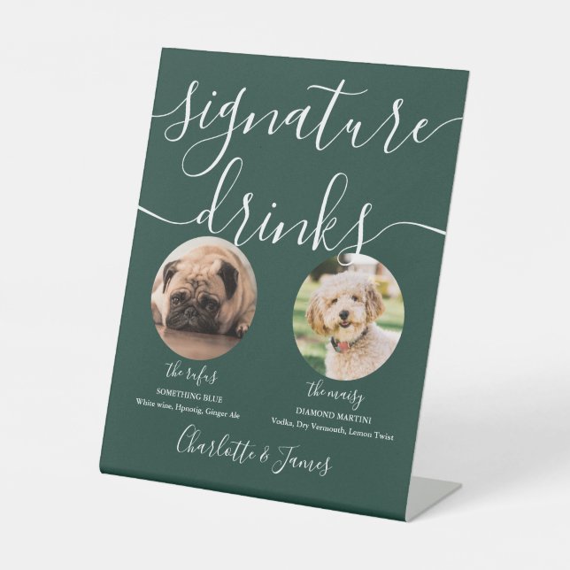 Emerald Green Wedding Pet Dog Signature Drinks Pedestal Sign (Front)