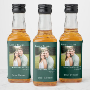 Emerald Green Wedding Photo Love & Thanks Mini Liquor Bottle Label