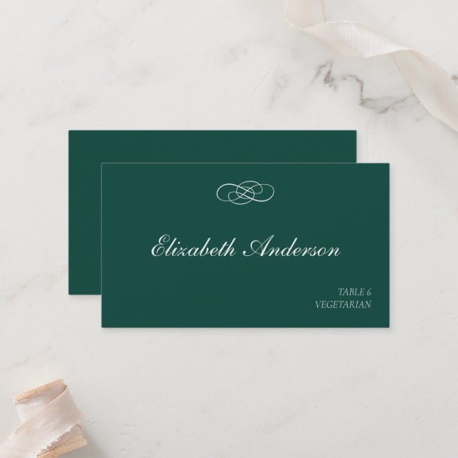 Emerald Green Wedding Place Cards (Front/Back In Situ)
