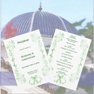 Emerald Green Wedding Program Bells Scrollwork Programme