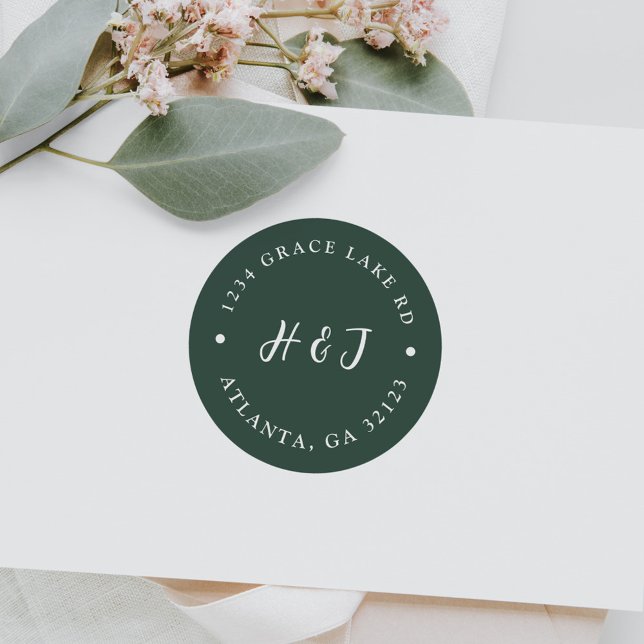 Emerald Green Wedding Return Address Classic Round Sticker (Emerald Green Wedding Return Address Classic Round Sticker)