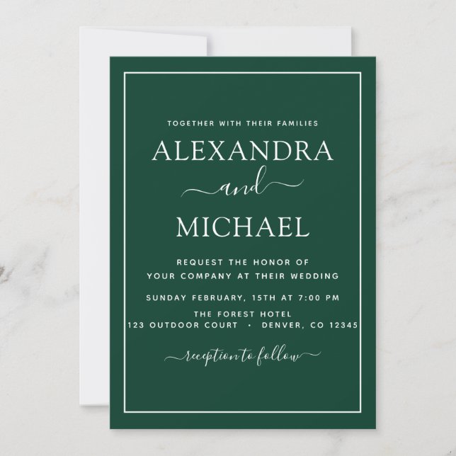 Emerald Green Wedding Romantic Photo Invitation (Front)