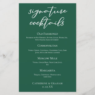Emerald Green Wedding Signature Cocktails Bar Menu