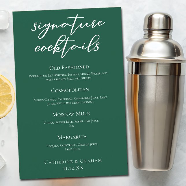 Emerald Green Wedding Signature Cocktails Bar Menu (Creator Uploaded)