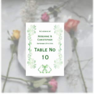 Emerald Green Wedding Table Tent Sign Bells  Table Number