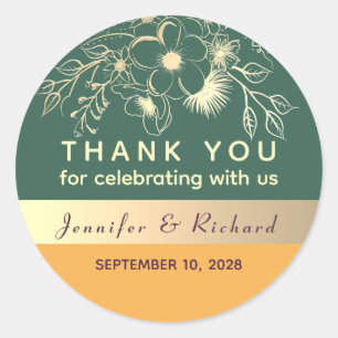 Emerald Green Wedding Thank You Classic Round Sticker