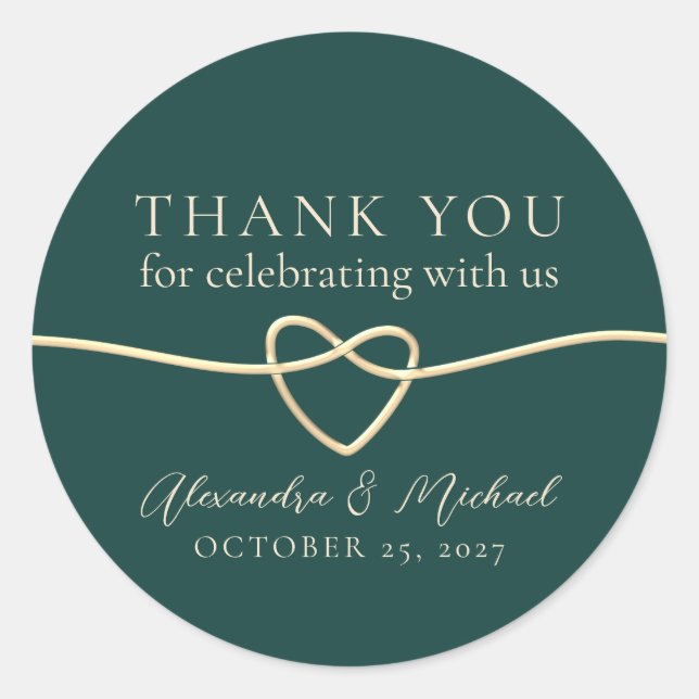 Emerald Green Wedding Thank You Classic Round Sticker (Front)