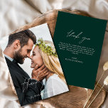 Emerald Green Wedding Thank You Photo Minimalist<br><div class="desc">Wedding Thank You Cards that have a photo on the front and back. The Thank you cards contain a modern white and Black hand lettered cursive script typography that are elegant,  simple and modern to use after you minimalist simple wedding day celebration.</div>