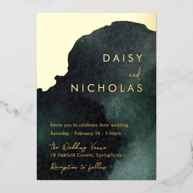 Emerald Green Wedding: Watercolor Gold  (Front)