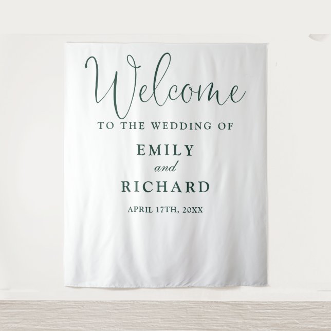 Emerald Green Wedding Welcome Photo Backdrop Tapestry (Front)
