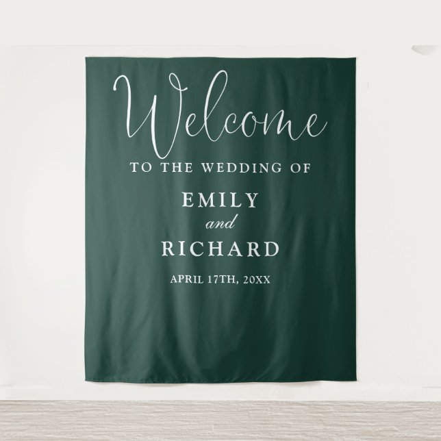 Emerald Green Wedding Welcome Photo Backdrop Tapestry (Front)