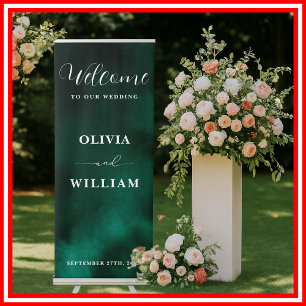 Emerald Green Wedding Welcome Retractable Banner