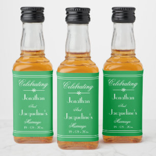 Emerald Green Wedding White Names Date Chic Mini Liquor Bottle Label