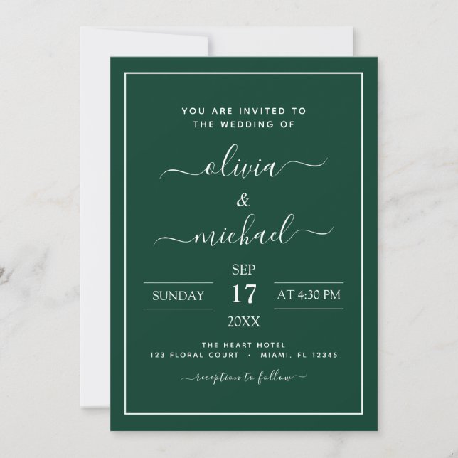 Emerald Green Wedding with Photo Invitation (Front)