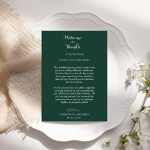 Emerald green  Welcome & thank you Wedding note 