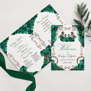 Emerald Green Western Charro Quinceañera Program Invitation