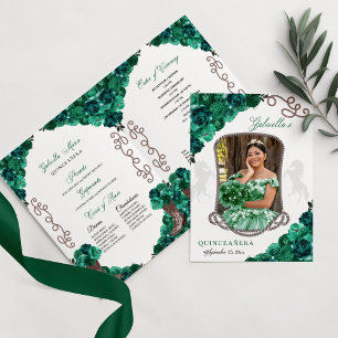 Emerald Green Western Charro Quinceañera Program Invitation