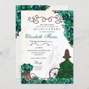 Emerald Green Western Princess Charra Quinceañera Invitation
