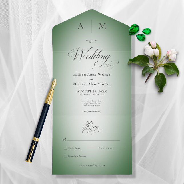 Emerald Green & White Blur Modern No Dinner All In One Invitation (Creator Uploaded)