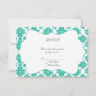 Emerald Green White Damask Wedding Response Card