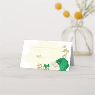 emerald green & white flowers botanical wedding pl place card