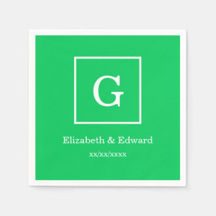 Emerald Green White Framed Initial Monogram Napkin