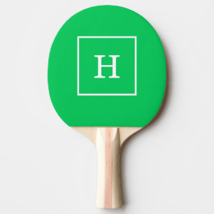 Emerald Green White Framed Initial Monogram Ping Pong Paddle