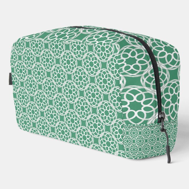 Emerald Green White Geometric Pattern Toiletry Bag (Right Corner)