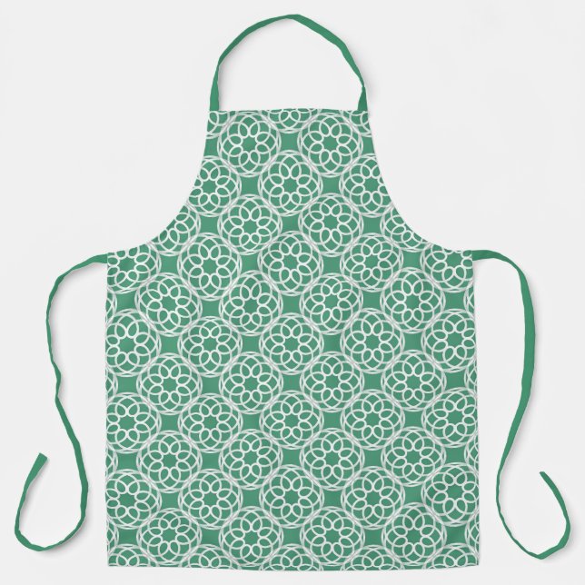 Emerald Green White Geometric Seamless Pattern Apron (Front)