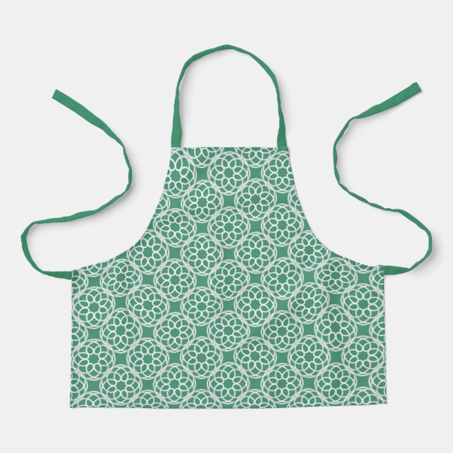Emerald Green White Geometric Seamless Pattern Apron (Front)