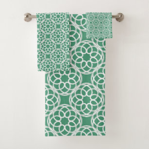 Emerald Green White Geometric Seamless Pattern Bath Towel Set