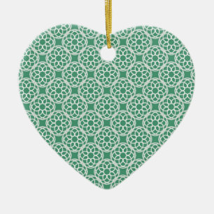 Emerald Green White Geometric Seamless Pattern Ceramic Tree Decoration