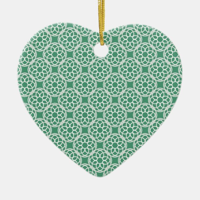 Emerald Green White Geometric Seamless Pattern Ceramic Tree Decoration (Front)