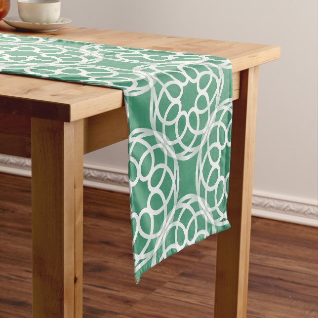 Emerald Green White Geometric Seamless Pattern Short Table Runner (In Situ)