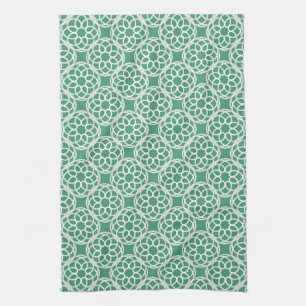 Emerald Green White Geometric Seamless Pattern Tea Towel