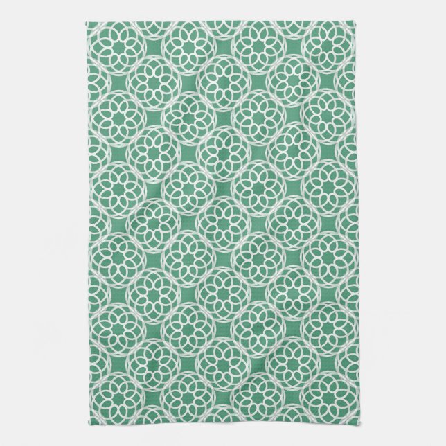 Emerald Green White Geometric Seamless Pattern Tea Towel (Vertical)