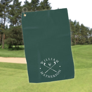 Emerald Green White Golf Clubs Personalised Name Towel
