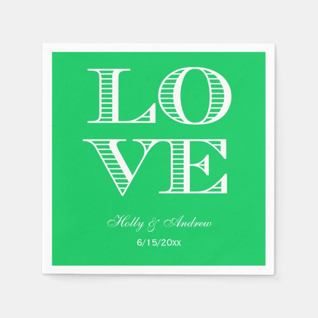 Emerald Green, White LOVE Napkins (Front)