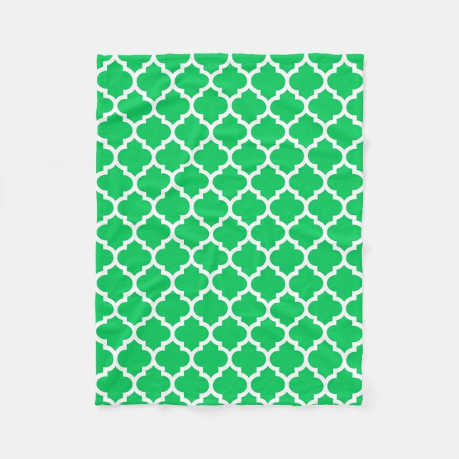 Emerald Green White Moroccan Quatrefoil Pattern #5 Fleece Blanket (Front)