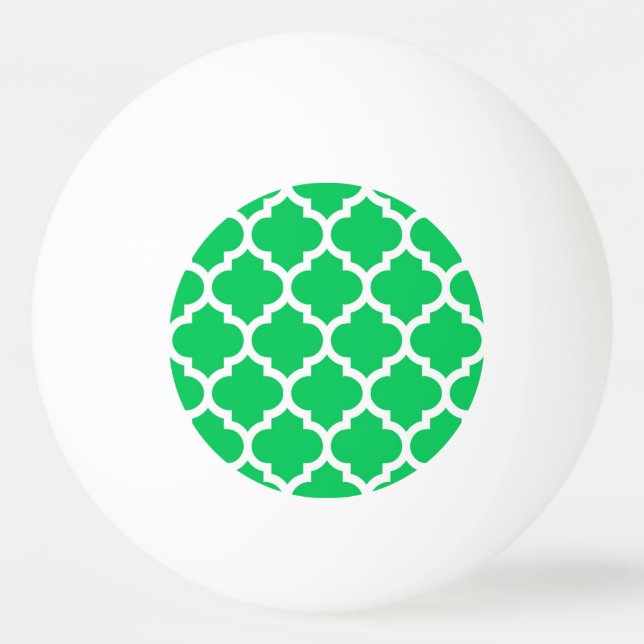 Emerald Green White Moroccan Quatrefoil Pattern #5 Ping Pong Ball (Front)
