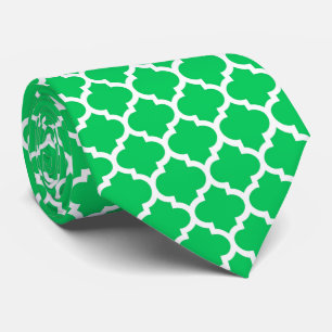 Emerald Green White Moroccan Quatrefoil Pattern #5 Tie