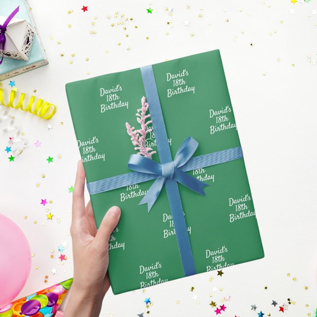Emerald green white name script wrapping paper (Creator Uploaded)