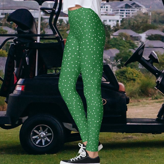 Emerald Green White Polka Dots Pattern Classic Fun Leggings (Creator Uploaded)