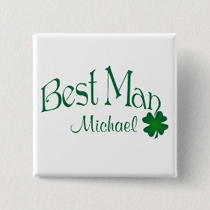 Emerald Green, White Shamrock Best Man Button