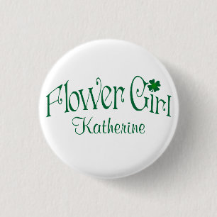 Emerald Green, White Shamrock Flower Girl Button