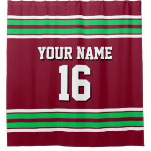 Emerald Green White Stripes Sports Jersey Shower Curtain