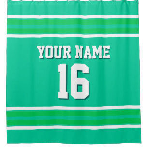 Emerald Green White Stripes Sports Jersey Shower Curtain