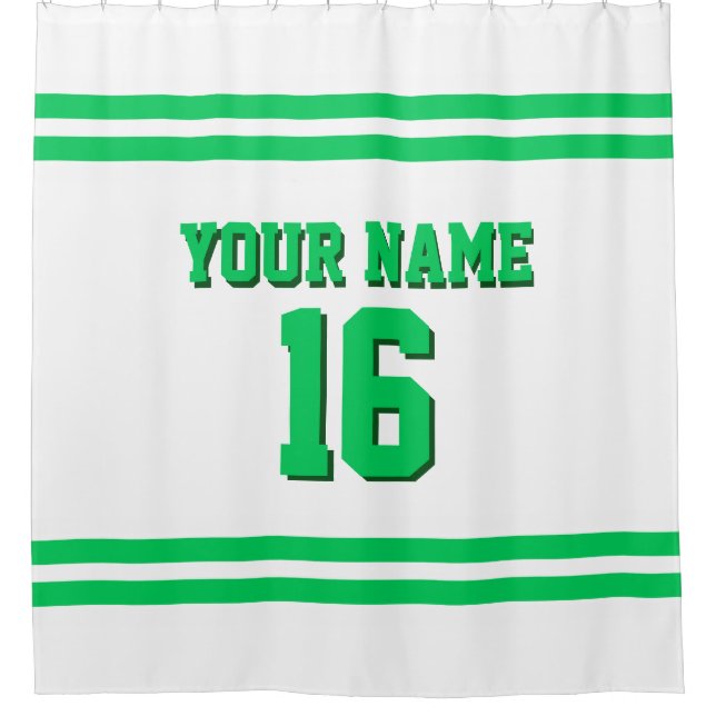 Emerald Green White Stripes Sports Jersey Shower Curtain (Front)